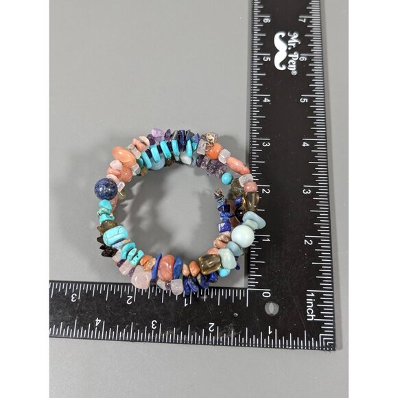 Multi Gemstone Bead Flex Wire Coil Wrap Bracelet 7" Amethyst Quartz - Picture 8 of 8